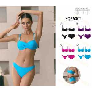 Costume da bagno bikini imbottito da donna a due pezzi con top a fascia e slip a vita alta con laccetti laterali, ideale per l'estate e la spiaggia, taglie S-XL, all'ingrosso SQ66002 - Product Image 1