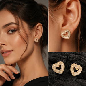 Women's Square Zircon Hollow Heart <b>Stud</b> <b>Earrings</b> Simple and Fashionable Ice <b>Crystal</b> Jewelry Wholesale - Product Image 2