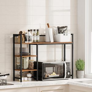 رف كتب معدني خشبي قابل للطي بأربعة مستويات بتصميم عتيق بلون بني للمكتب والمنزل وغرفة النوم - Product Image 6