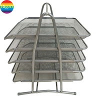 Organizador de Escritorio de Metal con Malla Metálica de 30x38x35cm, Almacenamiento de Archivos, 5 Bandejas para Documentos, Juego de Papelería Negro/Plateado, Suministros de Oficina