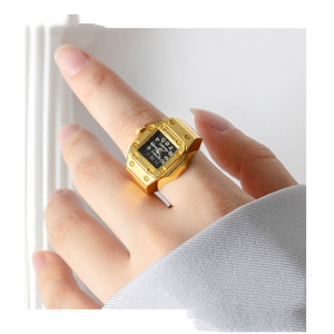 Gold Color Couple Rings Jewelry <strong>Clock</strong> <strong>Retro</strong> Quartz Watch Ring for Women Men Vintage Punk Finger Watches Mini Elastic Strap - Product Image 3