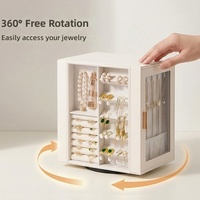 Boîte à bijoux rectangulaire de luxe légère en cuir, rotative à 360°, avec tiroirs, organisateur anti-poussière pour colliers et boucles d'oreilles