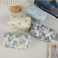 Trousse de Maquillage Matelassée Florale en Polyester avec Fermeture Éclair pour Femmes, avec Compartiment pour Rouge à Lèvres et Écouteurs