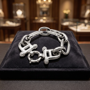 925 Silver Minimalist Vault Shackle Link <b>Chain</b> Bangle - Product Image 3