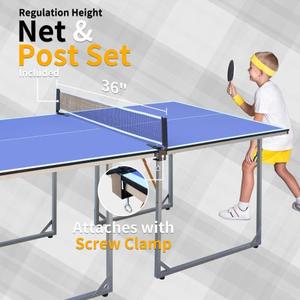 Table de tennis de table de taille moyenne de 6 pieds ensemble de table de ping-pong pliable et portable pour les jeux d'intérieur et d'extérieur avec filet, 2 matelas de tennis de table - Product Image 3
