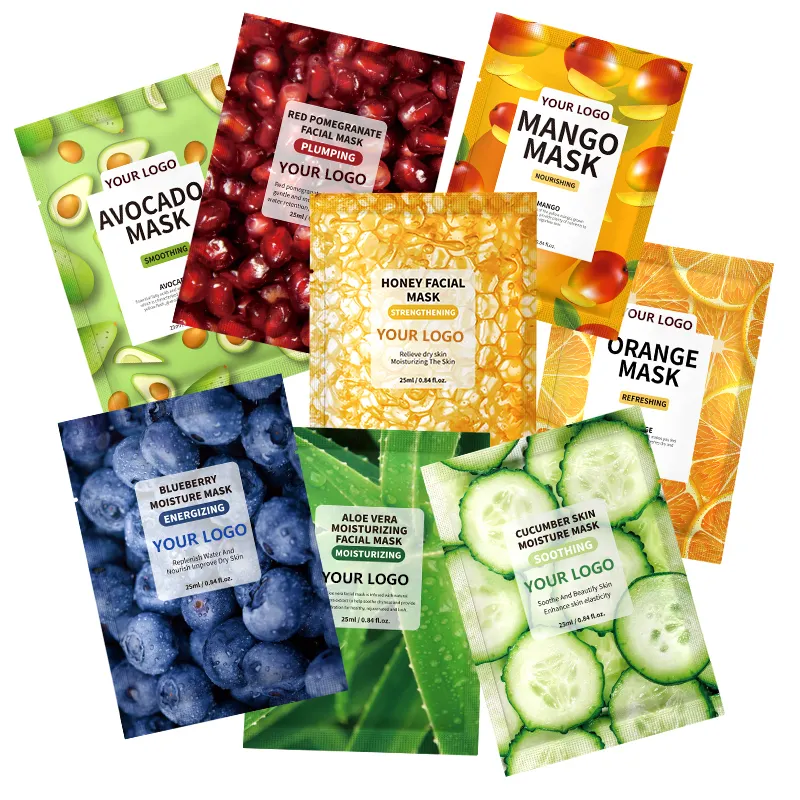 OEM-mascarillas faciales de marca privada, belleza coreana, frutas orgánicas, hoja vegana