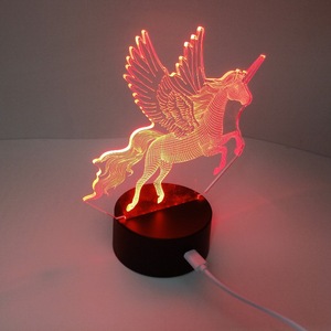 Lampe de nuit LED <span class=keywords><strong>3D</strong></span> <span class=keywords><strong>Licorne</strong></span> en acrylique, colorée, tactile, télécommandée, alimentée par piles, décorative, ambiance créative, cadeau de bureau - Product Image 3