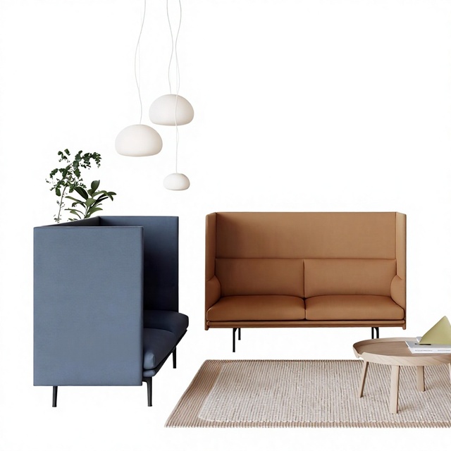 Modern High Back Enclosed Leather Library Single Sofa with Small Table for Office Reception and Negotiation U-Shaped Design
