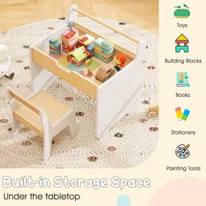 Ensemble de <span class=keywords><strong>table</strong></span> et de chaises pour enfants <span class=keywords><strong>Table</strong></span> <span class=keywords><strong>multi</strong></span>-<span class=keywords><strong>activités</strong></span> en bois avec tableau noir Tableau blanc Porte-rouleau de papier pour l'art - Product Image 6