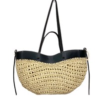 Sac fourre-tout femme en PU tressé couleur cognac, patchwork color-block, style vacances décontracté, nouvelle collection transfrontalière 2026
