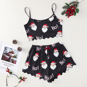 Mode Groothandel Plus Size 3xl Vrouwen Korte Kerst Pyjama Set Korte Vrouwen Home Wear Nieuwjaar Bedrukt 2 Stuks Set Pyjama - Product Image 2