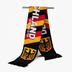 Hot Sales World Championship Cup European Sports Acrylic Jacquard Knitted Fringe Fans Scarf Football Soccer Team Fans Scarves