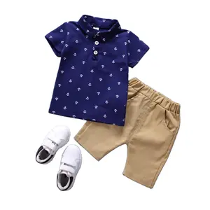Детская летняя одежда, детские джинсы с коротким рукавом и принтом, повседневная одежда для малышей, комплекты из двух предметов для мальчиков