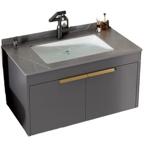 Luxury Modern Design Wall Mounted Vanity with Aluminum Mirror Space Saving <strong>Bathroom</strong> Wash Basin <strong>Cabinet</strong> for Hotels - Product Image 6