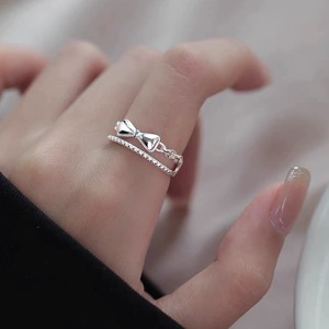 S925 Sterling <b>Silver</b> Double Layer Bow <b>Ring</b> For Women <b>Adjustable</b> Opening Exquisite Delicate Sweet Dessert Style Jewelry - Product Image 5
