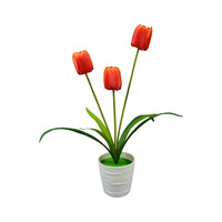 Arrangement floral artificiel réaliste en soie, 3 têtes de tulipes, fait main, style bonsaï, pour décoration moderne de maison et de mariage
