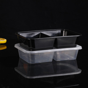 Two Compartment Food <b>Container</b> 500ml Rectangle <b>Plastic</b> Lunch Box Microwave Safe With <b>Lid</b> For Meal Storage - Product Image 1