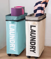 Panier de rangement d'angle portable et pliable à roulettes, avec 4 roues, pour linge sale, salle de bain et armoire, en tissu