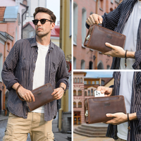 Contact's Vintage Full Grain Oil Bead Leather Clutch Bag Heren Anti-diefstal polsbandje met ritssluiting-combinatieslot Multi-pocket