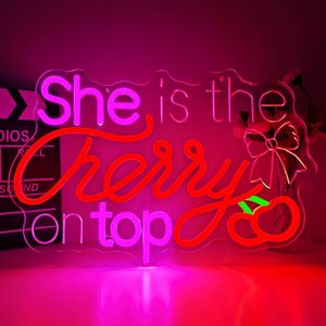 She's Cherry on Top Enseigne au néon pour décoration murale Décorations de fête Cherry Enseigne au néon <span class=keywords><strong>Led</strong></span> Dimmable Custom Neon Lights - Product Image 1
