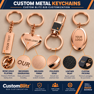 Llavero de Metal Personalizado en Oro Rosa con Logotipo Grabado en Relieve, Regalo Empresarial de Cuero, Fabricación OEM ODM - Product Image 4