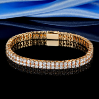Bracelet Tennis Double Ligne Zirconium Tendance Luxe pour Hommes et Femmes, Chaîne Hip Hop en Laiton Plaqué Platine et Or 18K – Grande Vente