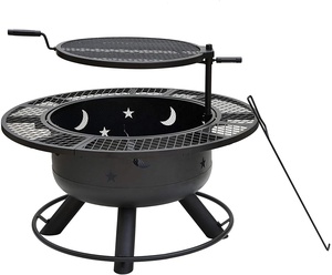 Chimenea de Acero para Interiores y Exteriores, Color Negro Metálico, Área de Cocción Amplia, para Botellas de Cerveza, Redonda, con Parrilla - Product Image 1