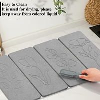Grand tapis pliable antidérapant à séchage rapide CC 24"x16" et tapis absorbant en terre de diatomée à motif floral 8"x4" pour vaisselle, bouteilles et tasses