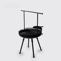 Barbecue au charbon de bois pliable de style américain avec chariot, hauteur réglable, dispositif de sécurité anti-flamme, en acier laminé à froid, avec foyer fumoir
