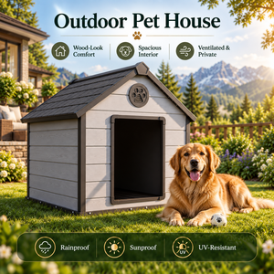 Niches pour chiens de style cabane pliables modernes, abri extérieur en PP pour animaux de compagnie, chenil ventilé résistant aux intempéries pour grands chiens et chats, mobilier pour animaux de compagnie - Product Image 2