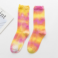 Chaussettes pour femmes à volants, style dégradé tie-dye, personnalisables OEM, style streetwear Harajuku, chaussettes en coton décontractées, logo personnalisé