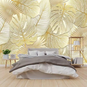 Carta <span class=keywords><strong>da</strong></span> Parati Murale Personalizzata con Effetto Intaglio 3D Speciale, Dipinta a Mano con Foglie Botaniche, Arte Murale - Product Image 2