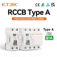 Dispositif de protection différentielle ETEK RCCB 2P 40A 10KA 30mA Type A, disjoncteur différentiel à courant résiduel 2 pôles Type A EKL6-100H RCD en stock