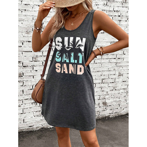 Personalizado Primavera Verano suave <span class=keywords><strong>U</strong></span> cuello mejor estampado mujeres chaleco vestido - Product Image 4