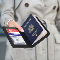 Portefeuille de voyage multi-usages en similicuir avec fermeture élastique, pour passeport et cartes, design multi-logo