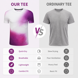Kaos Olahraga Performa Tinggi Cetak Gradien Cairan Cepat Kering Anti-UV 100% Poliester V-neck Lengan Pendek untuk Lari Ketahanan dan Kebugaran - Product Image 5