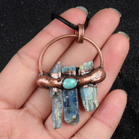 Pendentif Kyanite Naturelle Pendentif Cristal Bronze Soudé Pendentif Hexagone Prisme Cristal Point Pavé Turquoise Pépite Pendentif Pierres Précieuses