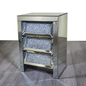 Gorgeous Sparkly <strong>Crushed</strong> <strong>Diamond</strong> Mirror <strong>Furniture</strong> 3 Drawer Beside Table - Product Image 2