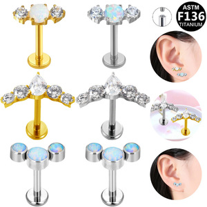 Titanium Alloy <b>Opal</b> Ear Bone <b>Studs</b> Prong Setting Women's Fashion Piercing Jewelry Party <b>Earrings</b> Geometric Heart Shape - Product Image 3