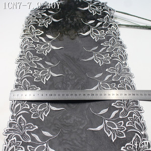 Dentelle de luxe noire et <span class=keywords><strong>rose</strong></span> avec paillettes argentées, broderie florale blanche de 31 cm pour <span class=keywords><strong>robe</strong></span> de soirée femme - Product Image 2
