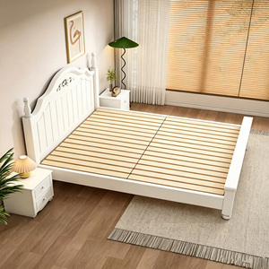 Lit de ferme en bois massif peint non toxique, blanc rustique, luxe moderne, taille King/Queen, ensemble de <span class=keywords><strong>chambre</strong></span> à <span class=keywords><strong>coucher</strong></span> français réglable avec matelas - Product Image 5
