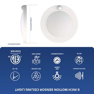 6 Inch 15W ETL LED Indoor PIR Led Closed to Ceiling <b>Light</b> with <b>Motion</b> <b>Sensor</b> <b>Light</b> Low Profile Automatic <b>Sensor</b> Down <b>Light</b> - Product Image 2