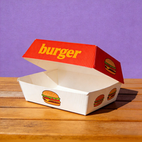 Boîte à hamburger jetable personnalisée avec logo imprimé, biodégradable, gaufrée, pailletée, recyclable, de qualité alimentaire, pour la restauration rapide à emporter