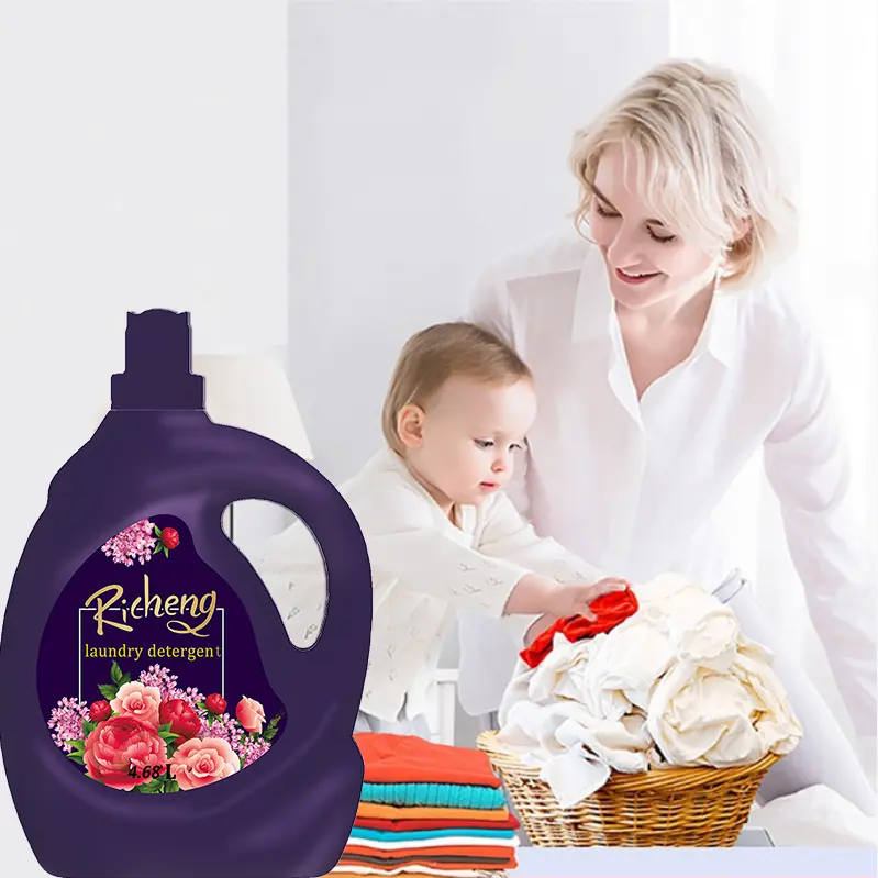 Productos químicos para el hogar, detergente líquido floral duradero para ropa, manchas de aceite fuertes, limpieza