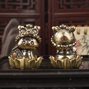 Brass Snake Figurine With Lion Dance <b>Hat</b> Lotus Base <b>Chinese</b> New Year Decoration For Living Room Home Office Desk Ornament 2Pcs - Product Image 2