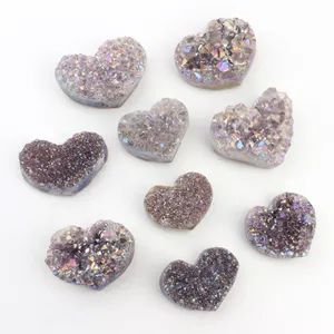 pink heart shaped clear quartz aura amethyst cluster crystal healing chakra stone