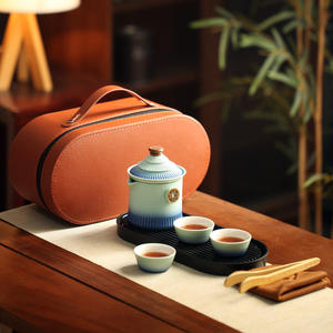 ชุดน้ำชาเซรามิกพกพาสไตล์เรโทรหรูหราแบบเบาๆ ลายพระราชวังต้องห้าม พร้อมกระเป๋าซิป - ของขวัญธุรกิจสำหรับองค์กร - Product Image 6