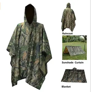 Camouflage Raincoat Poncho With Nylon Coating