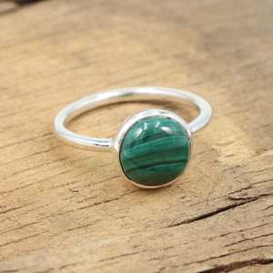 Bague de pierres précieuses Malachite minimaliste en argent Sterling massif Vintage fait à la main bijoux de mariage/fête diamant pierre de naissance cadeau pour - Product Image 5