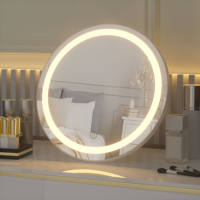 Miroir de Maquillage LED Intelligent à Cadre Métallique Rond, Style Moderne et Luxueux, avec Commande Tactile, Éclairage et Fonctionnalités Personnalisées pour Hôtels